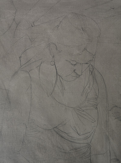 Closeup, drawing visible through of the ground