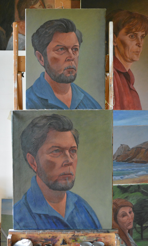 Two paintings of the same subject (self-portrait)