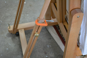 Broken support, glued and clamped