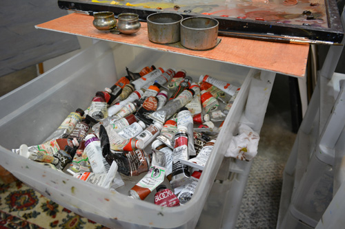 Drawer of red oils